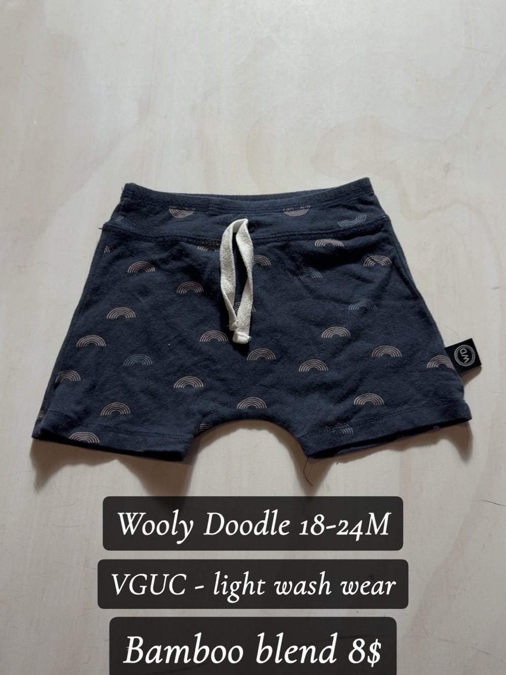 Toddler Navy Knit Shorts with Pale Pink Rainbow Motif